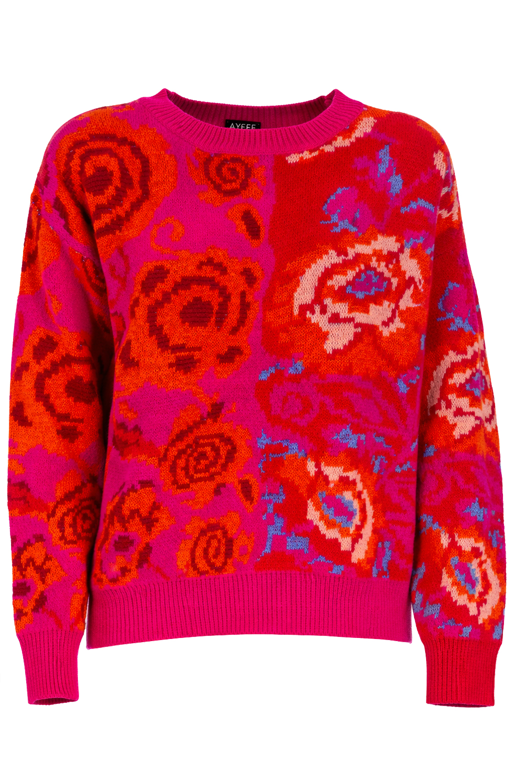 MAGLIA ROUND NECK JACQUARD FLOWERS, 3 TG,72%PC 22%PL 4%EA, M PRC      